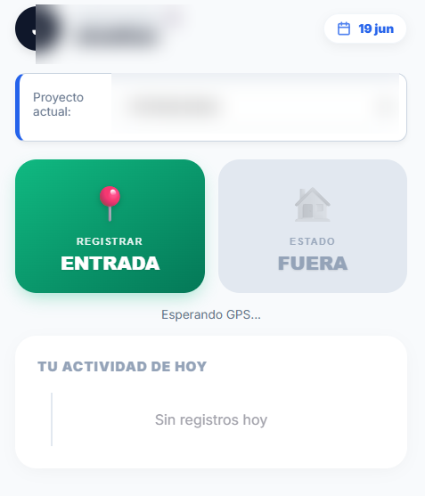 Pantalla de control horario de TrackIO 24.